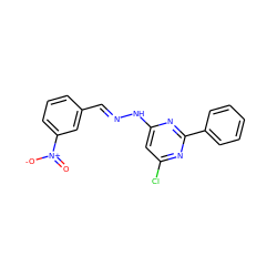 O=[N+]([O-])c1cccc(/C=N/Nc2cc(Cl)nc(-c3ccccc3)n2)c1 ZINC000004713157