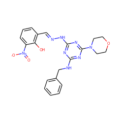 O=[N+]([O-])c1cccc(/C=N/Nc2nc(NCc3ccccc3)nc(N3CCOCC3)n2)c1O ZINC000013548917