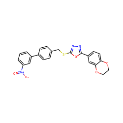 O=[N+]([O-])c1cccc(-c2ccc(CSc3nnc(-c4ccc5c(c4)OCCO5)o3)cc2)c1 ZINC000096271047