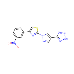 O=[N+]([O-])c1cccc(-c2csc(-n3cc(-c4nn[nH]n4)cn3)n2)c1 ZINC000473135197