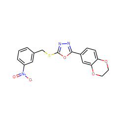 O=[N+]([O-])c1cccc(CSc2nnc(-c3ccc4c(c3)OCCO4)o2)c1 ZINC000073195577