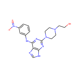 O=[N+]([O-])c1cccc(Nc2nc(N3CCN(CCO)CC3)nc3[nH]cnc23)c1 ZINC000053229642