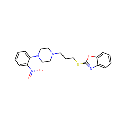 O=[N+]([O-])c1ccccc1N1CCN(CCCSc2nc3ccccc3o2)CC1 ZINC000040408909