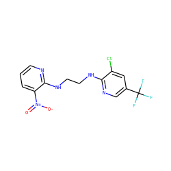 O=[N+]([O-])c1cccnc1NCCNc1ncc(C(F)(F)F)cc1Cl ZINC000020366010