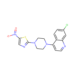 O=[N+]([O-])c1cnc(N2CCN(c3ccnc4cc(Cl)ccc34)CC2)s1 ZINC001772637694