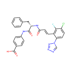 O=C(/C=C/c1c(-n2cnnn2)ccc(Cl)c1F)N[C@@H](Cc1ccccc1)C(=O)Nc1ccc(C(=O)O)cc1 ZINC000201540143