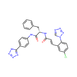 O=C(/C=C/c1cc(Cl)ccc1-n1cnnn1)N[C@@H](Cc1ccccc1)C(=O)Nc1ccc(-c2nnn[nH]2)cc1 ZINC000043201615