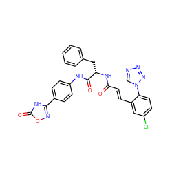 O=C(/C=C/c1cc(Cl)ccc1-n1cnnn1)N[C@@H](Cc1ccccc1)C(=O)Nc1ccc(-c2noc(=O)[nH]2)cc1 ZINC000201536162