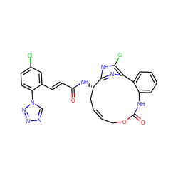 O=C(/C=C/c1cc(Cl)ccc1-n1cnnn1)N[C@H]1C/C=C/COC(=O)Nc2ccccc2-c2nc1[nH]c2Cl ZINC000114228303