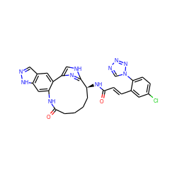 O=C(/C=C/c1cc(Cl)ccc1-n1cnnn1)N[C@H]1CCCCC(=O)Nc2cc3[nH]ncc3cc2-c2c[nH]c1n2 ZINC000167178837