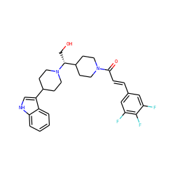 O=C(/C=C/c1cc(F)c(F)c(F)c1)N1CCC([C@@H](CO)N2CCC(c3c[nH]c4ccccc34)CC2)CC1 ZINC000029043856