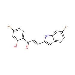 O=C(/C=C/c1cc2ccc(Br)cc2[nH]1)c1ccc(Br)cc1O ZINC001772608583