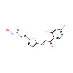 O=C(/C=C/c1ccc(/C=C/C(=O)c2ccc(Cl)cc2Cl)o1)NO ZINC000040893033