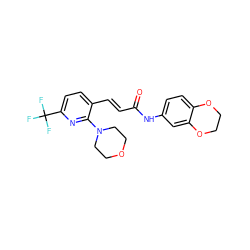 O=C(/C=C/c1ccc(C(F)(F)F)nc1N1CCOCC1)Nc1ccc2c(c1)OCCO2 ZINC000013606947