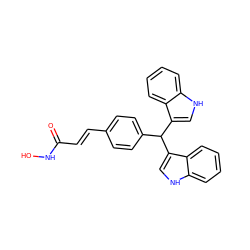 O=C(/C=C/c1ccc(C(c2c[nH]c3ccccc23)c2c[nH]c3ccccc23)cc1)NO ZINC000043014180