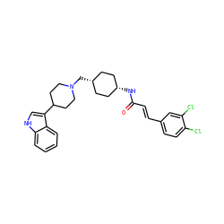 O=C(/C=C/c1ccc(Cl)c(Cl)c1)N[C@H]1CC[C@@H](CN2CCC(c3c[nH]c4ccccc34)CC2)CC1 ZINC000101161254