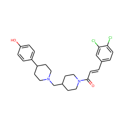 O=C(/C=C/c1ccc(Cl)c(Cl)c1)N1CCC(CN2CCC(c3ccc(O)cc3)CC2)CC1 ZINC000028957821