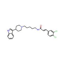 O=C(/C=C/c1ccc(Cl)c(Cl)c1)NCCCCCN1CCC(c2c[nH]c3ccccc23)CC1 ZINC000029483714