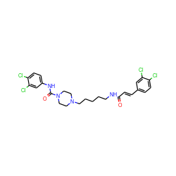 O=C(/C=C/c1ccc(Cl)c(Cl)c1)NCCCCCN1CCN(C(=O)Nc2ccc(Cl)c(Cl)c2)CC1 ZINC000028604086