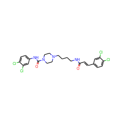 O=C(/C=C/c1ccc(Cl)c(Cl)c1)NCCCCN1CCN(C(=O)Nc2ccc(Cl)c(Cl)c2)CC1 ZINC000028604116