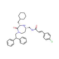 O=C(/C=C/c1ccc(Cl)cc1)NC[C@@H]1CCN(CC(c2ccccc2)c2ccccc2)C(=O)[C@H](CC2CCCCC2)N1 ZINC000202248300