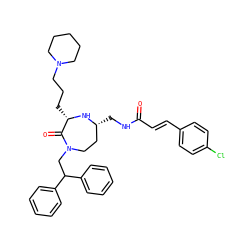 O=C(/C=C/c1ccc(Cl)cc1)NC[C@@H]1CCN(CC(c2ccccc2)c2ccccc2)C(=O)[C@H](CCCN2CCCCC2)N1 ZINC000118680946