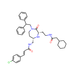 O=C(/C=C/c1ccc(Cl)cc1)NC[C@@H]1CCN(CC(c2ccccc2)c2ccccc2)C(=O)[C@H](CCNC(=O)CC2CCCCC2)N1 ZINC000163659987