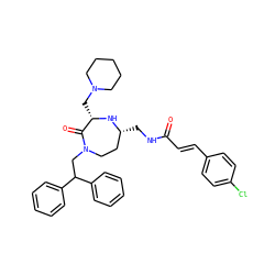 O=C(/C=C/c1ccc(Cl)cc1)NC[C@@H]1CCN(CC(c2ccccc2)c2ccccc2)C(=O)[C@H](CN2CCCCC2)N1 ZINC000118682186