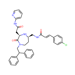 O=C(/C=C/c1ccc(Cl)cc1)NC[C@H]1CCN(CC(c2ccccc2)c2ccccc2)C(=O)[C@@H](CC(=O)Nc2ccccn2)N1 ZINC000207803761