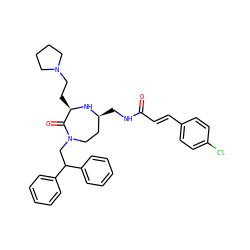 O=C(/C=C/c1ccc(Cl)cc1)NC[C@H]1CCN(CC(c2ccccc2)c2ccccc2)C(=O)[C@@H](CCN2CCCC2)N1 ZINC000206901876