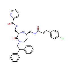 O=C(/C=C/c1ccc(Cl)cc1)NC[C@H]1CCN(CC(c2ccccc2)c2ccccc2)C(=O)[C@@H](CNC(=O)c2ccccn2)N1 ZINC000206903705