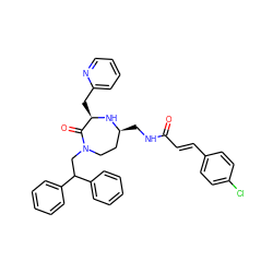 O=C(/C=C/c1ccc(Cl)cc1)NC[C@H]1CCN(CC(c2ccccc2)c2ccccc2)C(=O)[C@@H](Cc2ccccn2)N1 ZINC000207803597