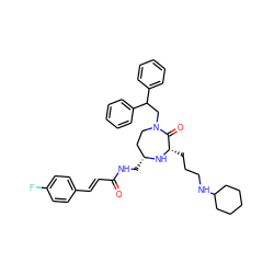 O=C(/C=C/c1ccc(F)cc1)NC[C@@H]1CCN(CC(c2ccccc2)c2ccccc2)C(=O)[C@H](CCCNC2CCCCC2)N1 ZINC000118682139