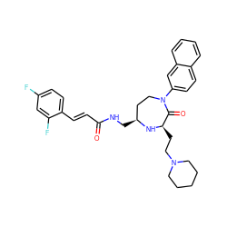 O=C(/C=C/c1ccc(F)cc1F)NC[C@H]1CCN(c2ccc3ccccc3c2)C(=O)[C@@H](CCN2CCCCC2)N1 ZINC001772584164