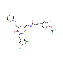 O=C(/C=C/c1ccc(OC(F)(F)F)c(F)c1)NC[C@H]1CCN(Cc2cc(Cl)cc(Cl)c2)C(=O)[C@@H](CCN2CCCCC2)N1 ZINC001772599280