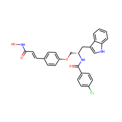 O=C(/C=C/c1ccc(OC[C@H](Cc2c[nH]c3ccccc23)NC(=O)c2ccc(Cl)cc2)cc1)NO ZINC000169311360