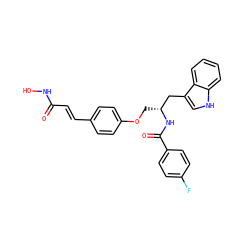 O=C(/C=C/c1ccc(OC[C@H](Cc2c[nH]c3ccccc23)NC(=O)c2ccc(F)cc2)cc1)NO ZINC000169311365