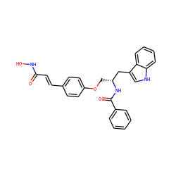 O=C(/C=C/c1ccc(OC[C@H](Cc2c[nH]c3ccccc23)NC(=O)c2ccccc2)cc1)NO ZINC000169311348