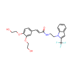 O=C(/C=C/c1ccc(OCCO)c(OCCO)c1)NCCn1c(C(F)(F)F)cc2ccccc21 ZINC000169348246