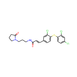 O=C(/C=C/c1ccc(Sc2ccc(Cl)cc2Cl)c(Cl)c1)NCCCN1CCCC1=O ZINC000013814892