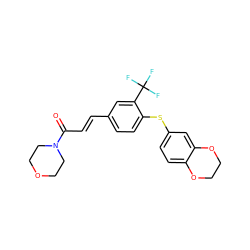 O=C(/C=C/c1ccc(Sc2ccc3c(c2)OCCO3)c(C(F)(F)F)c1)N1CCOCC1 ZINC000013470541