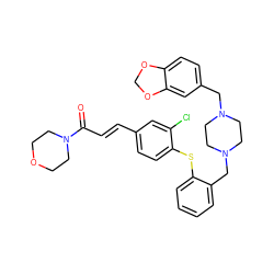 O=C(/C=C/c1ccc(Sc2ccccc2CN2CCN(Cc3ccc4c(c3)OCO4)CC2)c(Cl)c1)N1CCOCC1 ZINC000027327387