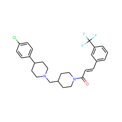 O=C(/C=C/c1cccc(C(F)(F)F)c1)N1CCC(CN2CCC(c3ccc(Cl)cc3)CC2)CC1 ZINC000028957834