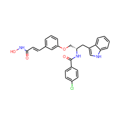 O=C(/C=C/c1cccc(OC[C@H](Cc2c[nH]c3ccccc23)NC(=O)c2ccc(Cl)cc2)c1)NO ZINC000169311380