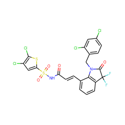 O=C(/C=C/c1cccc2c1N(Cc1ccc(Cl)cc1Cl)C(=O)C2(F)F)NS(=O)(=O)c1cc(Cl)c(Cl)s1 ZINC000049781252