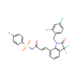 O=C(/C=C/c1cccc2c1N(Cc1ccc(Cl)cc1Cl)C(=O)C2(F)F)NS(=O)(=O)c1ccc(Cl)cc1 ZINC000049780770