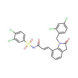 O=C(/C=C/c1cccc2c1N(Cc1ccc(Cl)cc1Cl)C(=O)C2)NS(=O)(=O)c1ccc(Cl)c(Cl)c1 ZINC000049793447