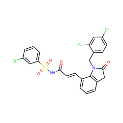 O=C(/C=C/c1cccc2c1N(Cc1ccc(Cl)cc1Cl)C(=O)C2)NS(=O)(=O)c1cccc(Cl)c1 ZINC000049781359