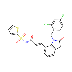 O=C(/C=C/c1cccc2c1N(Cc1ccc(Cl)cc1Cl)C(=O)C2)NS(=O)(=O)c1cccs1 ZINC000049071461