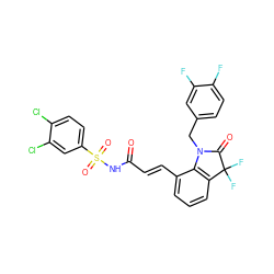 O=C(/C=C/c1cccc2c1N(Cc1ccc(F)c(F)c1)C(=O)C2(F)F)NS(=O)(=O)c1ccc(Cl)c(Cl)c1 ZINC000049781034